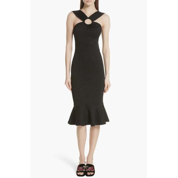 Opening Ceremony Black Floral Jacquard Mermaid Midi Keyhole Halter Dress  Midi